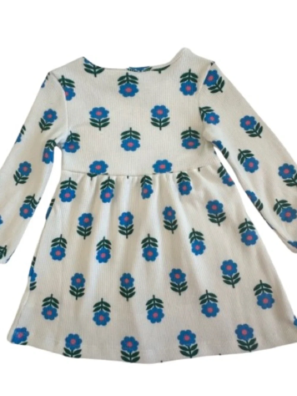 NWOT Old Navy Girl' 2T White with Blue Floral Print Long Sleeves Pull Over Dress